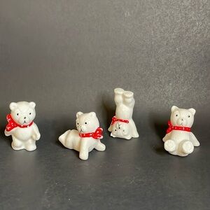 Set‎ of (4) Porcelain/china Posing Polar Bears with Red Bows
